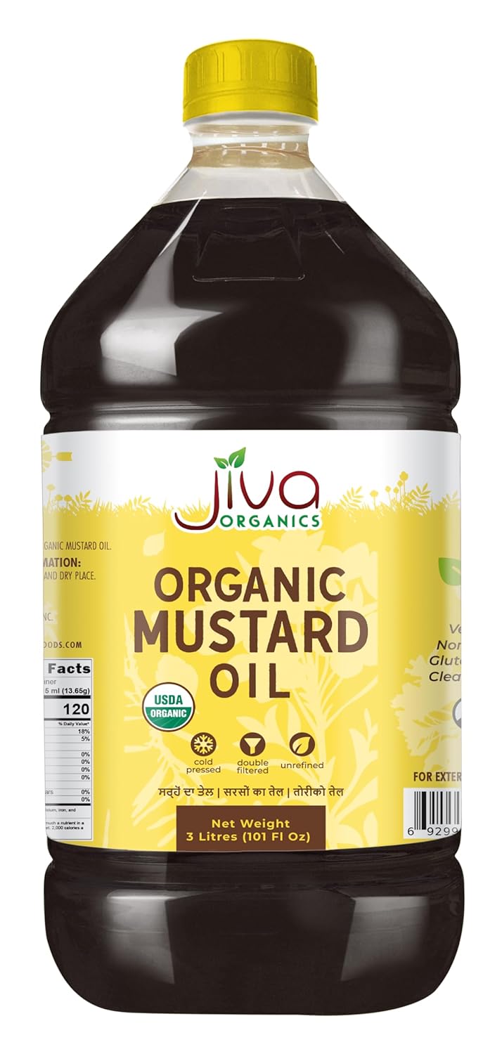 Jiva Organics Organic Mustard Oil 3 Liter Bottle (101 Fl Oz) - Non-GMO, Premium, Cold Pressed