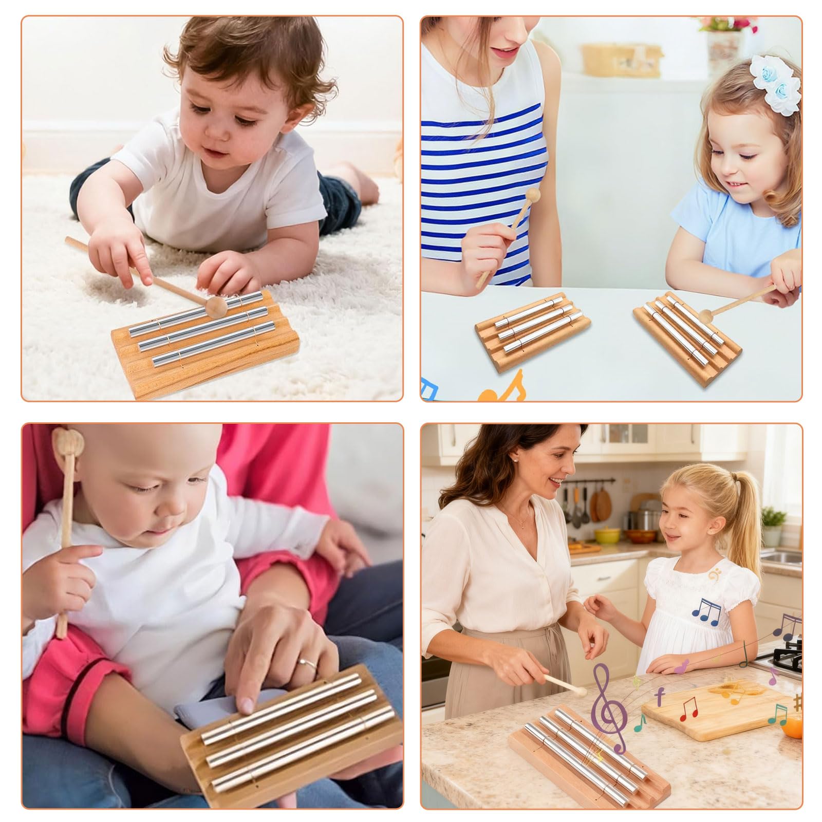 Chime Energy - Varilla de sonido de 3 tonos con mazo de madera, carillón para niños, para profesores, clases de música, meditación y yoga