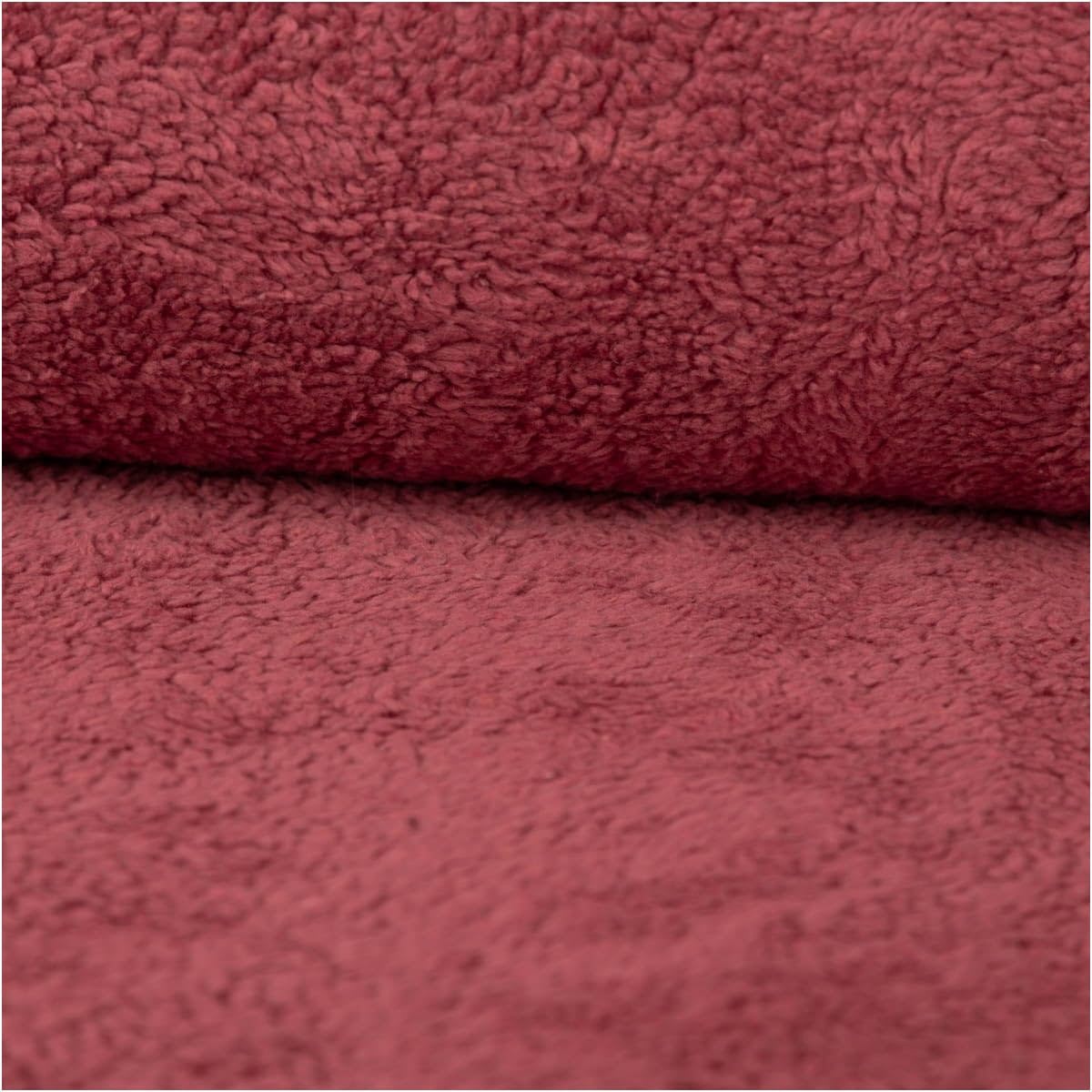 Cotton Krimmer Plush Fabric, Sold by the Metre, Teddy Fleece, Blush-Red, 160 cm