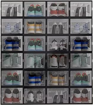 Shoe Boxes 24pcs Plastic Shoe Box, Stackable Large Shoe Storage Boxes, Home Entrance Shoe Cabinet and Clear Shoe Organizer, for Display Sneaker Color Black