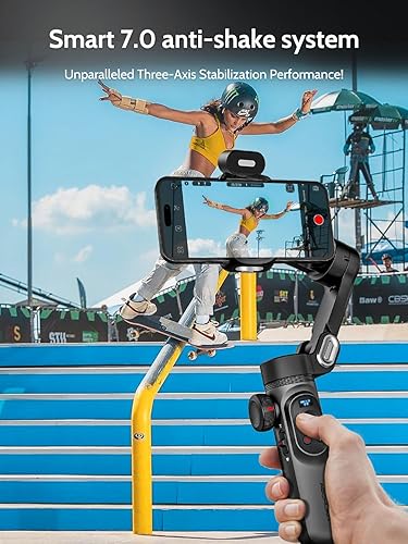 Miniatura 3 de AOCHUAN Gimbal de 3 ejes, estabilizador de cardán para teléfono inteligente con luz de relleno magnético RGB para iPhoneAndroid, cardán plegable