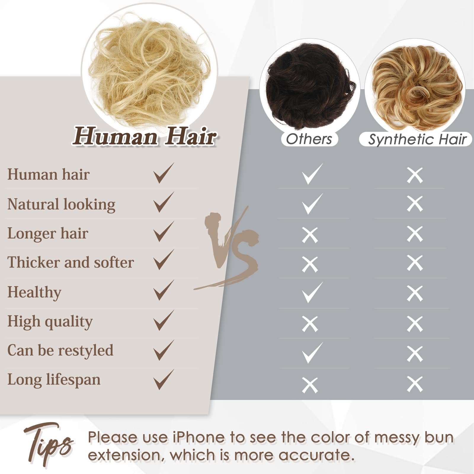 RUWISS Chignon Cheveux Humain, Faux Chignon Bouclés Ondulés Postiche Chignon Chouchou Cheveux Naturel pour Femme, 32g Blond Doré