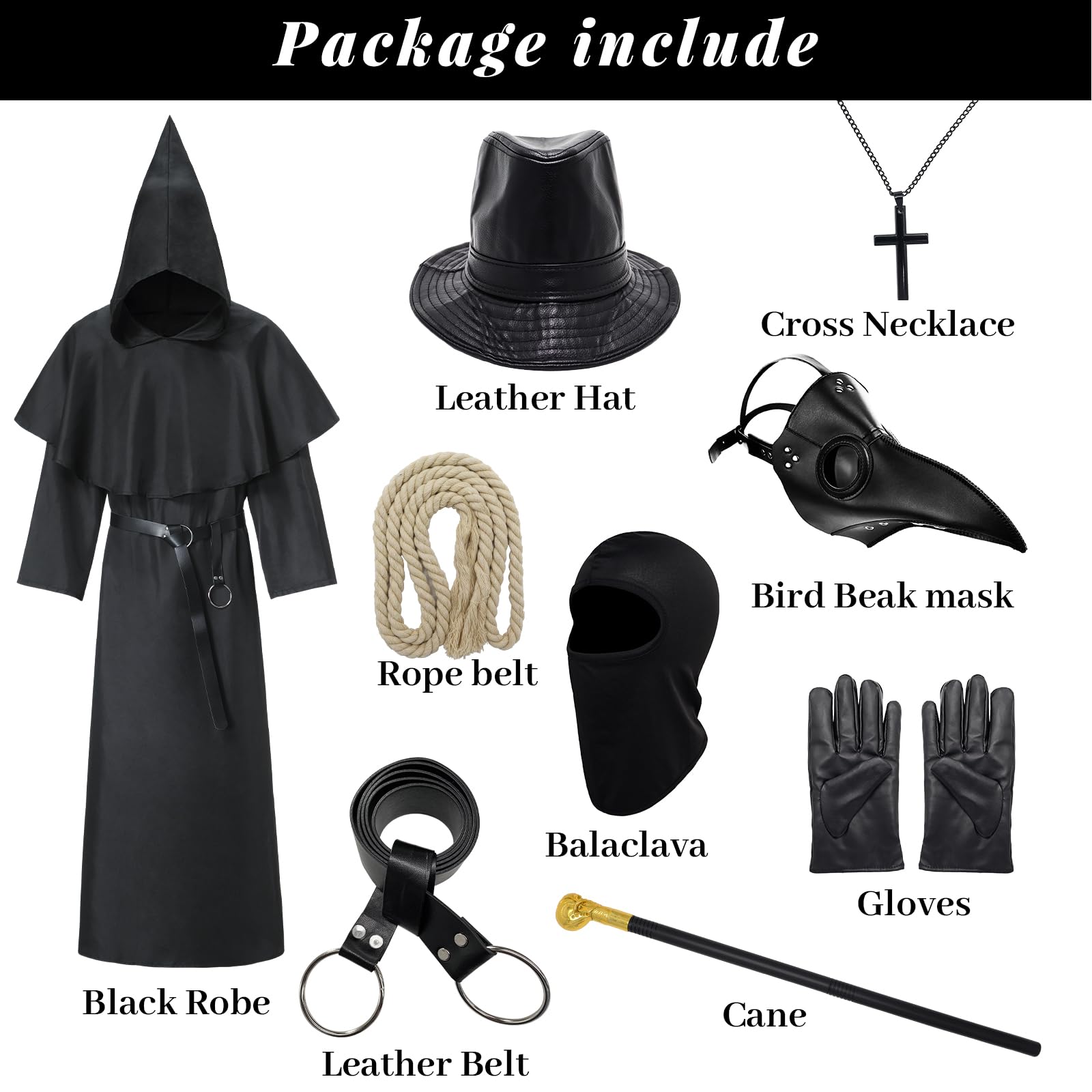 Costume de docteur de peste, pour homme, plague, costume de docteur de peste, médiévale, cospaly, avec masque de docteur de peste, pour Halloween, carnaval