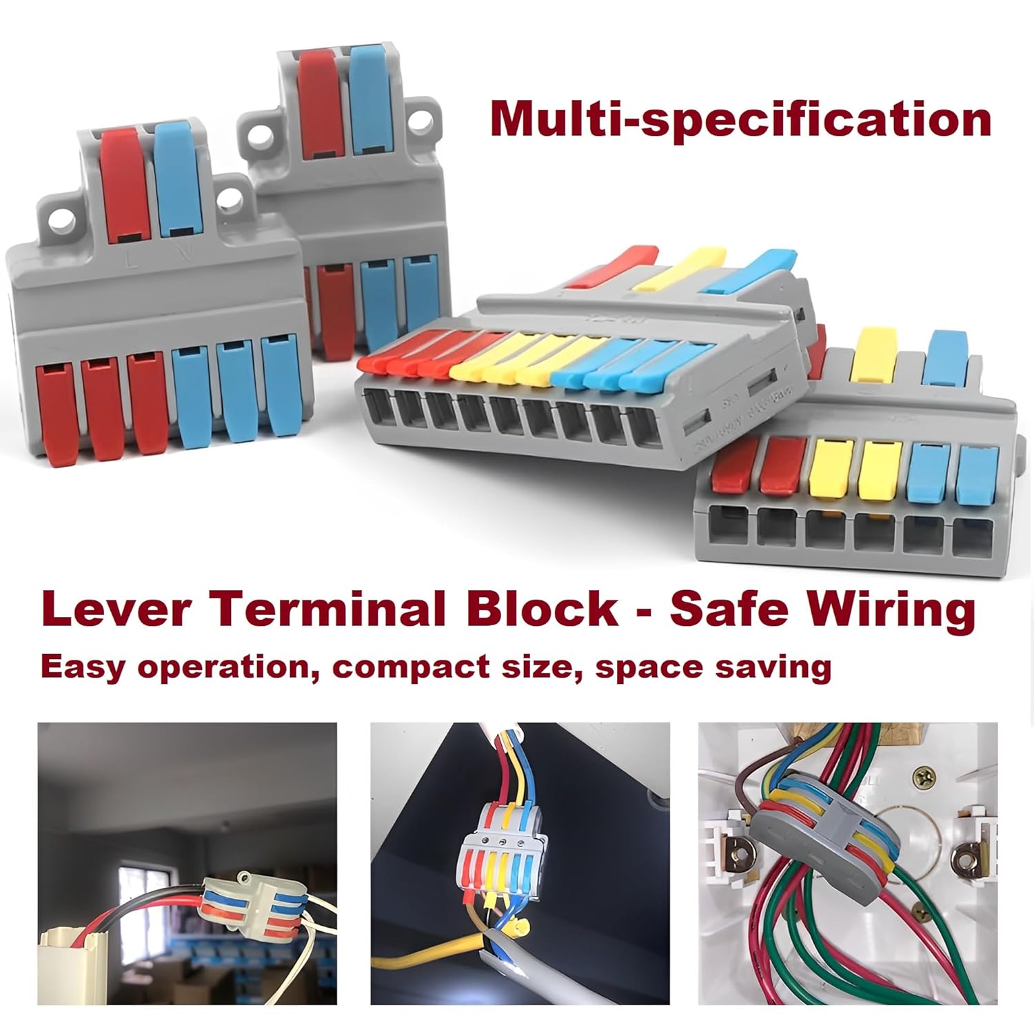 3 in 9 Out Quick Lever Push-in Electrical Wire Terminal Block, 10 PCS Wire Connector Splitter Distribution for Surface Wiring & Circuit Inline (0.08-6mm² Wire, 35-10 AWG, 250V, 35A)
