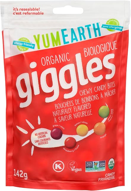 YumEarth Organic Giggles Morceaux à croquer - Pas de couleurs artificielles, Allergie amicale, sans gluten, non OGM, végétalien, 142g