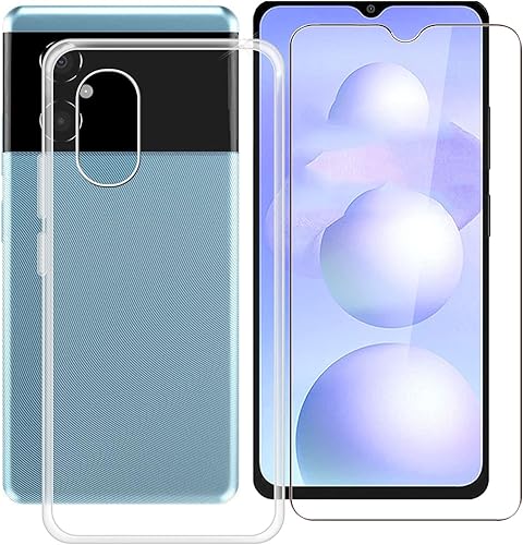 Case for Xiaomi Poco M4 5G (6.58") with 1 X Tempered Glass Screen Protector, Slim Clear TPU Bumper Shell, Soft Silicone Shockproof X Anti-Yellow