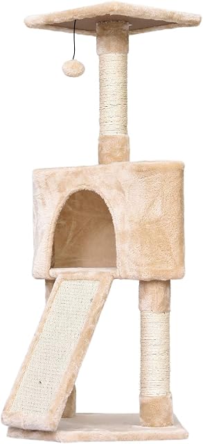 PawHut 3 Level Cat Tree for Indoor Cats Activity Centre Sisal Scratching Posts Perch Condo and Ladder Cat Furniture For Kitten - Beige
