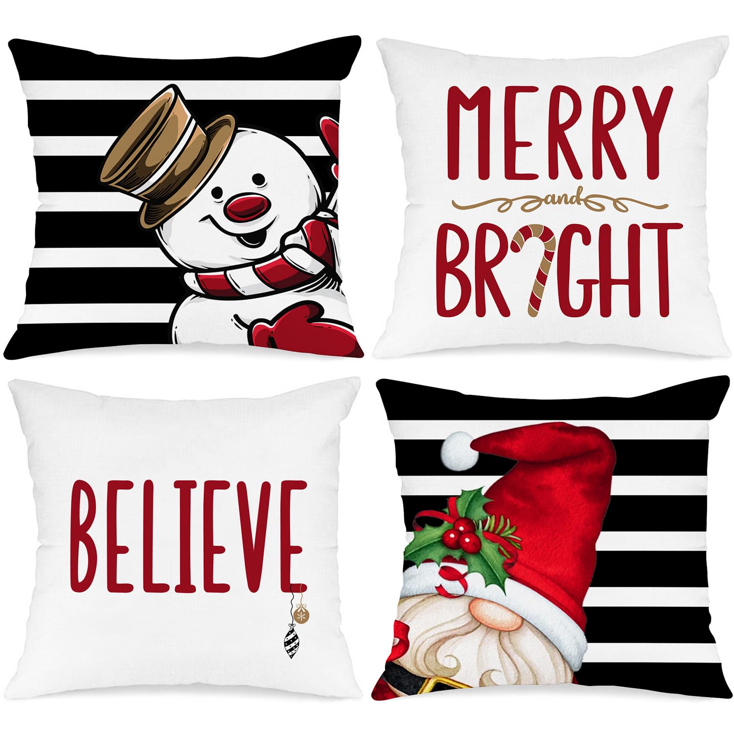 Lanpn Set di 4 federe per cuscini natalizi per esterni, 26 x 26 cm, motivo: pupazzo di neve, motivo pupazzo di neve, impermeabile, 26 x 26 cm, per interni, casa e casa