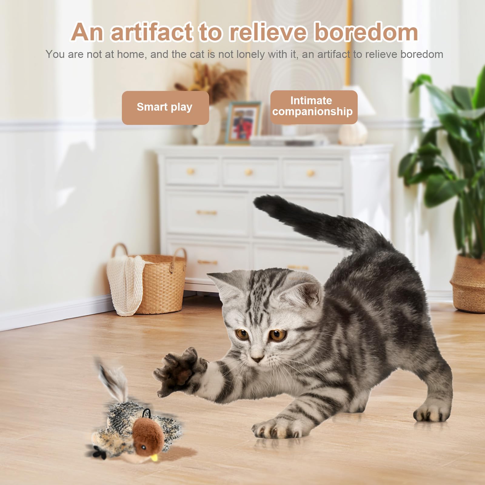Uccello Giocattolo per Gatti che Sbatte con Erba Gatta, Telecomando, Interactive Chirping Bird Cat Toy, Gioco Gatto Uccellino Che Vola, Giochi Interattivi Per Gatti