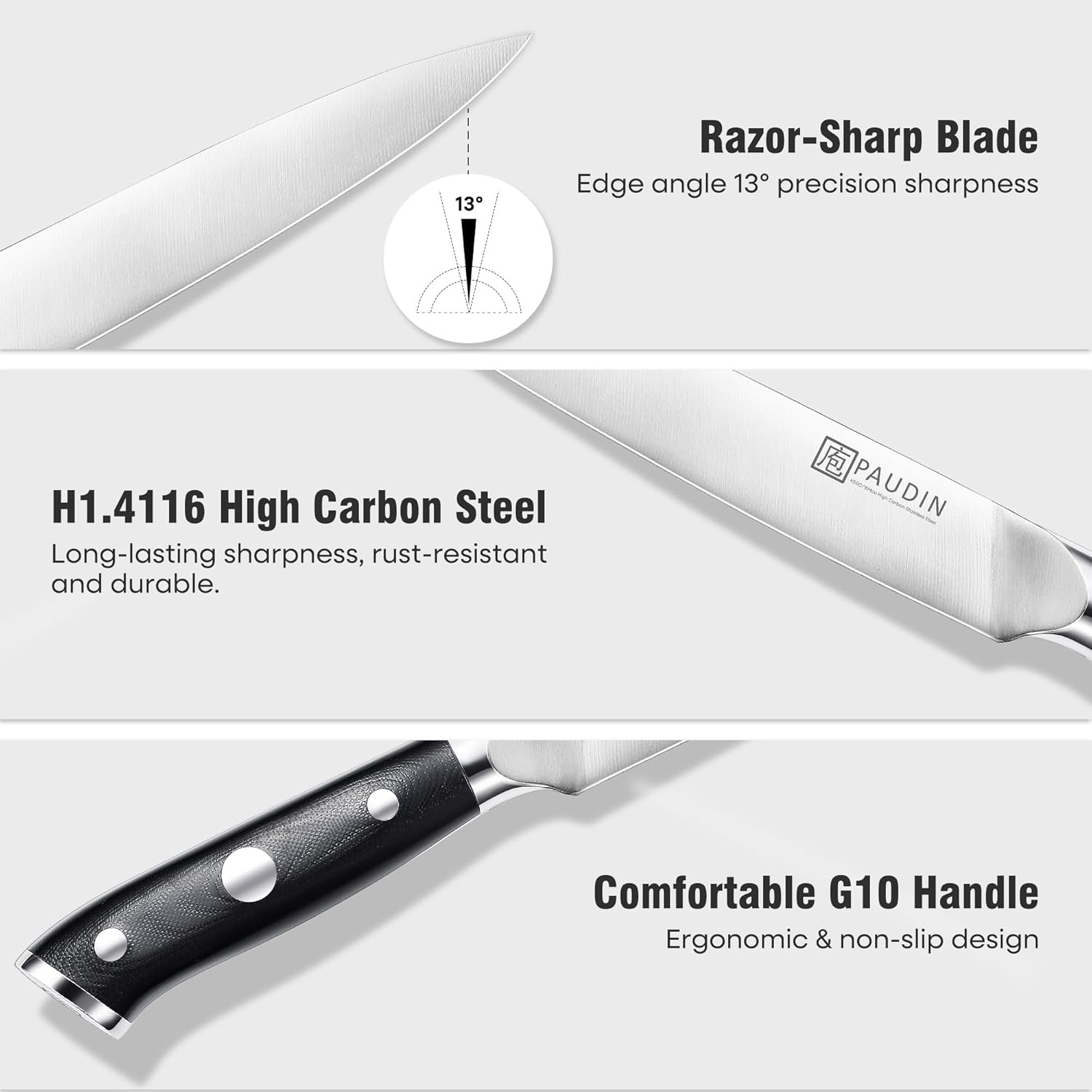 PAUDIN Carving Knife Set - 8" German Steel Turkey Carving Knife and Fork Set With Ergonomic Handle, Full Tang For Meat, Brisket