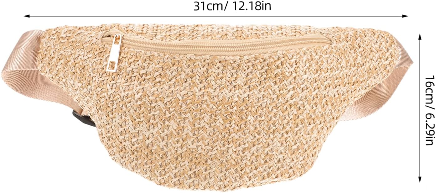 Summer Straw Fanny Pack for Women Mini Waist Bag Crossbody Chest Pouch Lightweight 12.2 X 6.3 X 0.8 Inch - Image 4