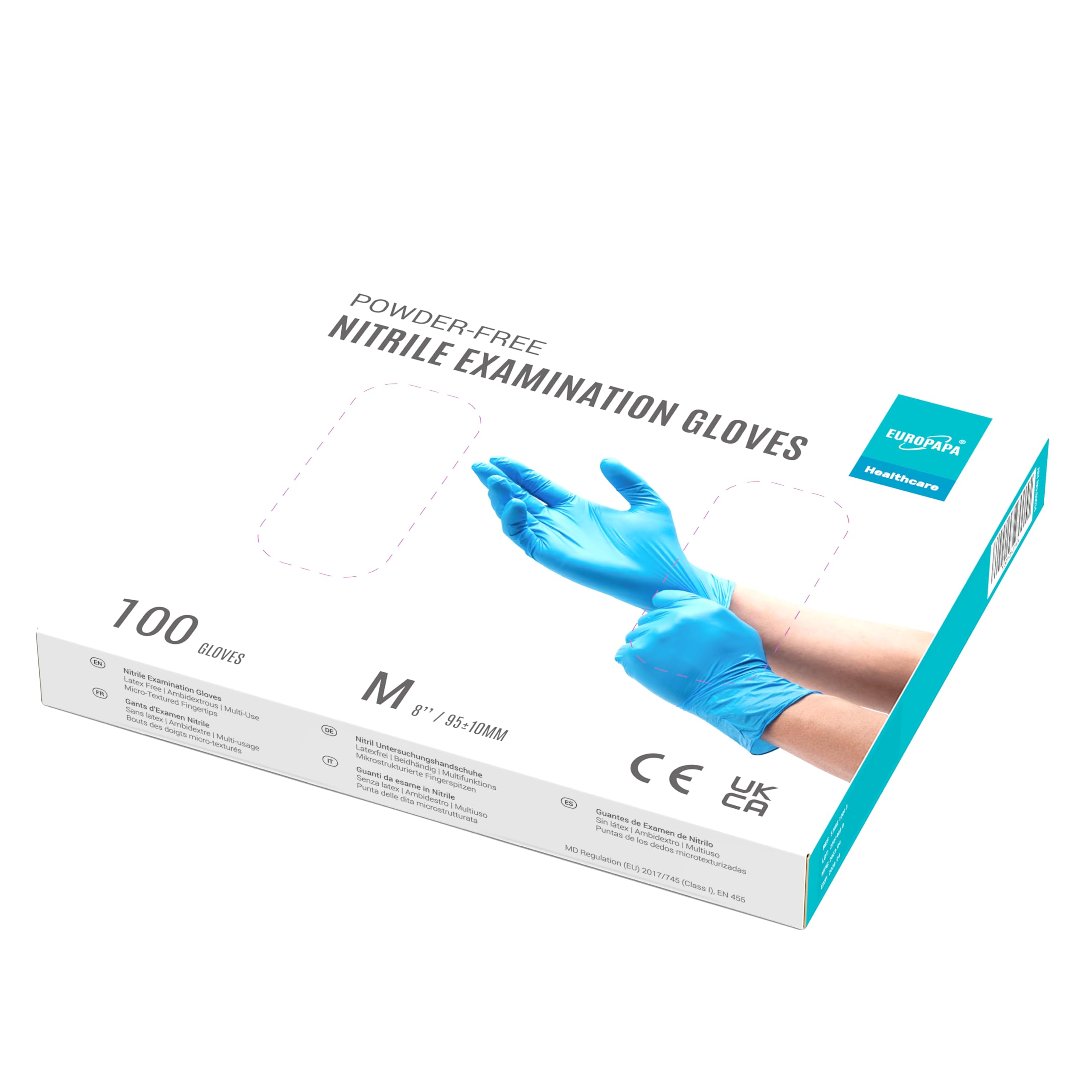 EUROPAPA® - 100 Guanti Monouso In Nitrile, Senza Lattice, Non Sterili (M, Blu)