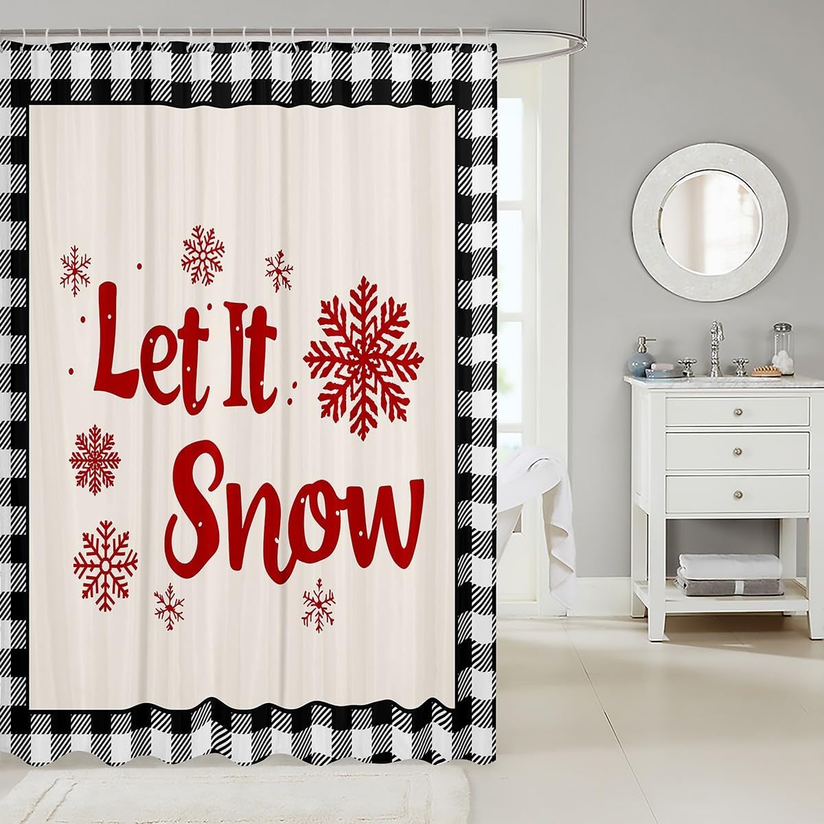 jejeloiu Christmas Shower Curtain for Bathroom Decor 72" L x 72" W Snowflake Bath Curtain for Kids Boys Girls Xmas Plaid Bathroom Accessories for Stalls Bathtubs with 12 Hooks image 2