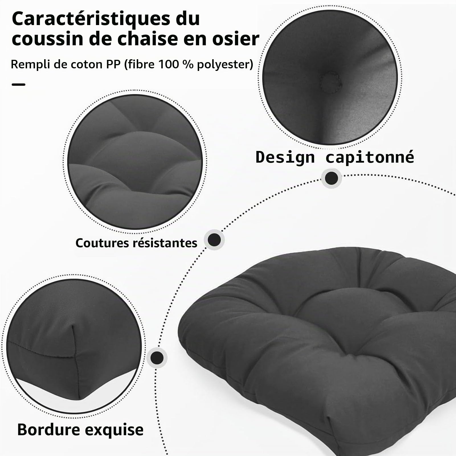 Coussins de Siège en Osier 2 Pièces en Forme De U, Coussin pour Fauteuil de Jardin, Coussin de Chaise de Remplacement en Rotin pour Salon Terrasse Balcon Bureau F