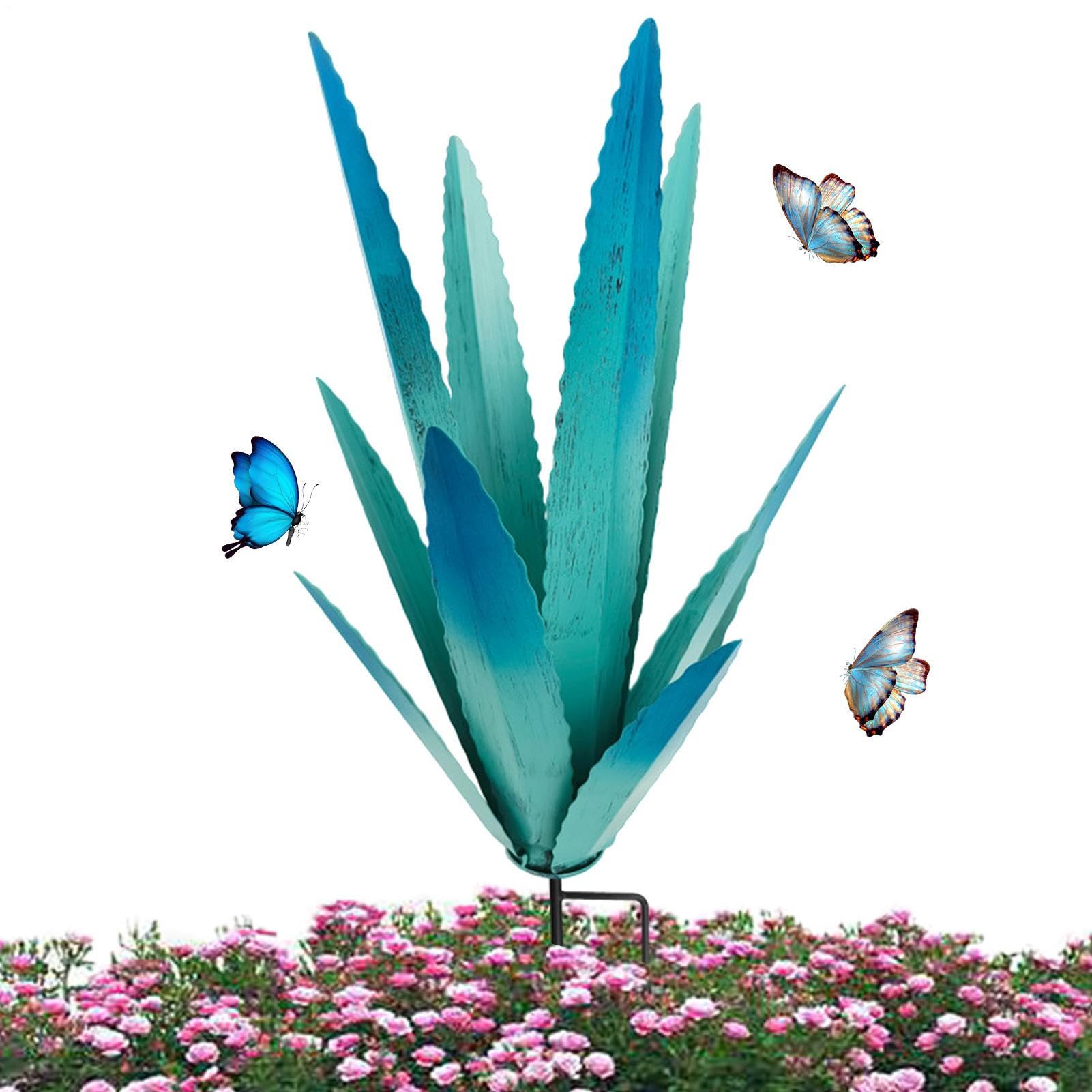 Metal Agave Garden Ornament - 17.72in Agave Plant Sculpture | Tequila Home Decor | decorative metal agav outdoor indoor plant sculpture colorful yard patio decor use