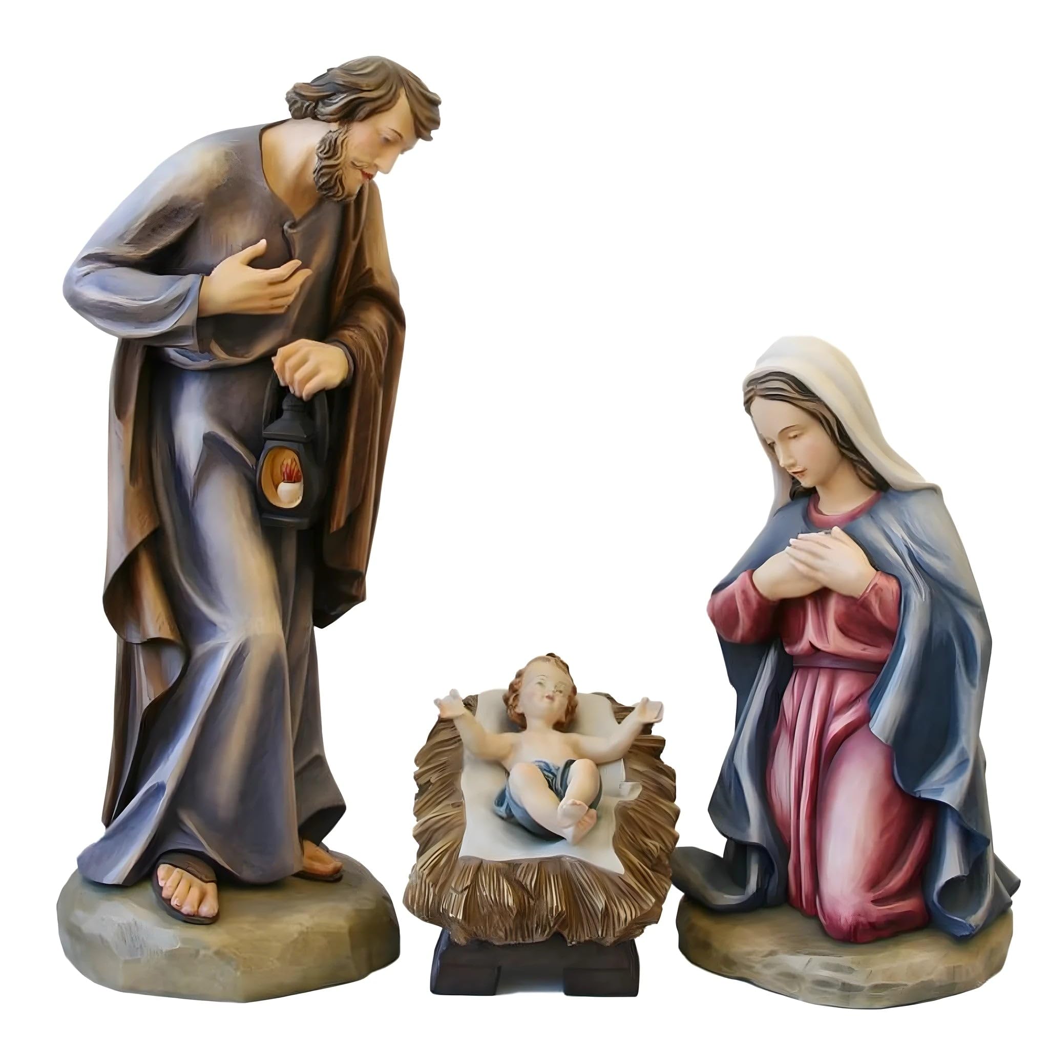 Dolfi Fiberglass Holy Family - Mary, Jesus, Joseph; Classic Religious Statue, White, 100 cm