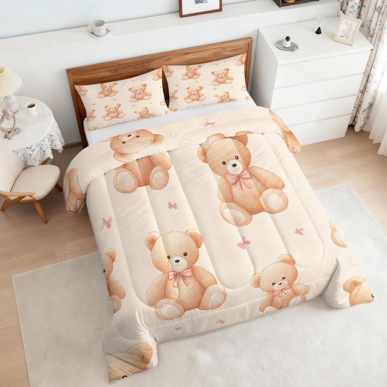 Teddybär Bettdecke 135x200 4 Jahreszeiten, Bär Cute Kinder Tiere Bettdecke Ohne Bezug Warm Steppdecke Ganzjahresdecke Mit Kissenbezug, Schlafzimmer Deko Teddybär
