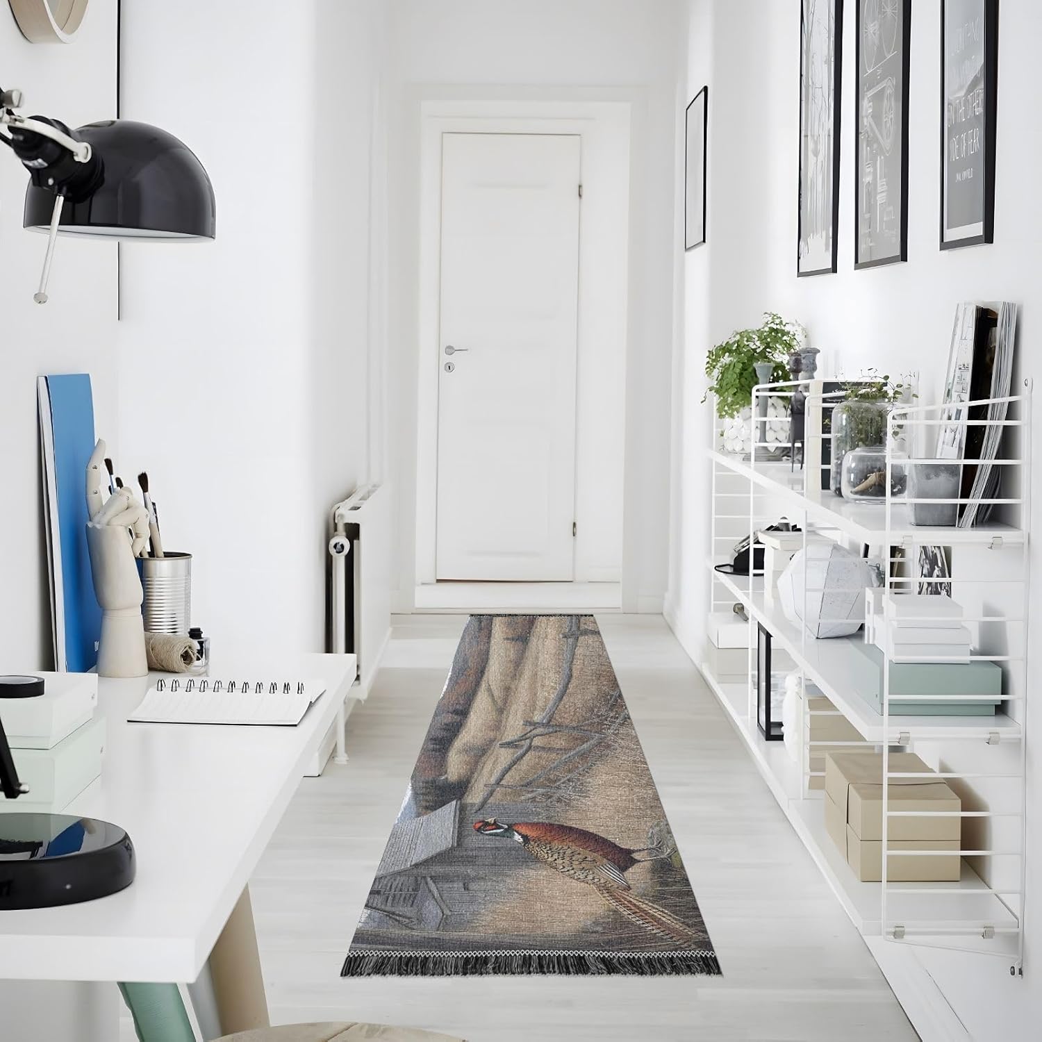 Washable Runner Rug Pheasant Farm Vintage 2’ x 6’ Non-Slip Runner Rug for Hallways Entryway Bedroom Living Room - Thin Mat for Family Pet