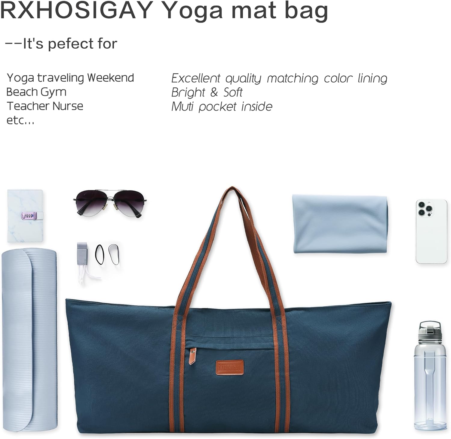 with Multi-Functional Storage Pockets Full-Zip Extra Large Yoga Mat Tote Bag Sports Gym Pilates Bag - Image 3