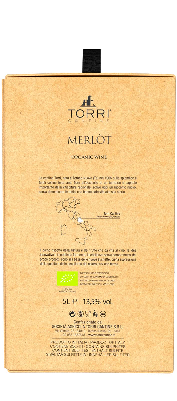 Vino rosso Bag In Box Merlot Biologico 5 Litri