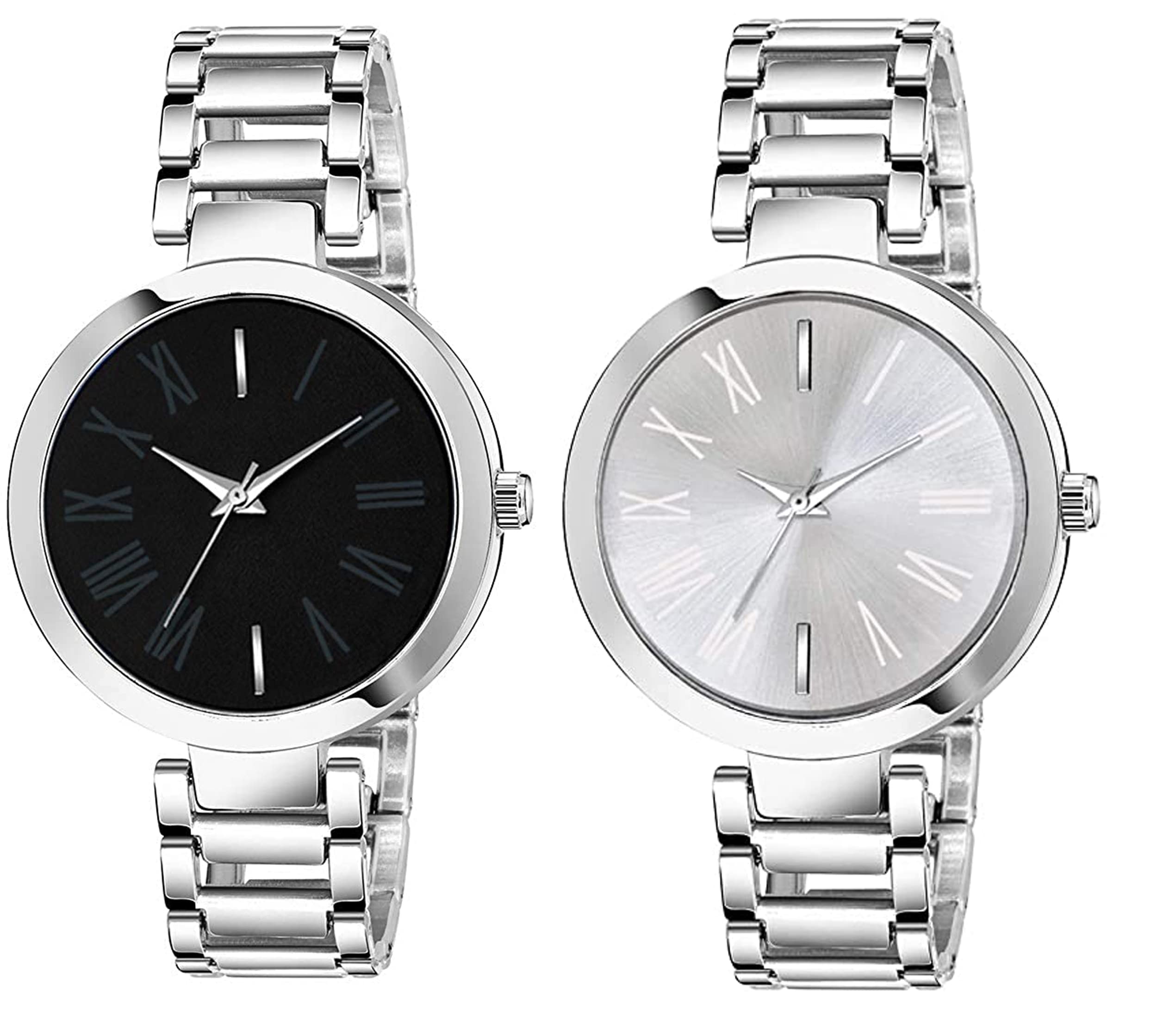 Pack Of 2 Multi Color Dial Stainless Steel Analog Watch for Women And Girls (Black & Silver) (B0BBVN1PNM) Amazon Price History, Amazon Price Tracker