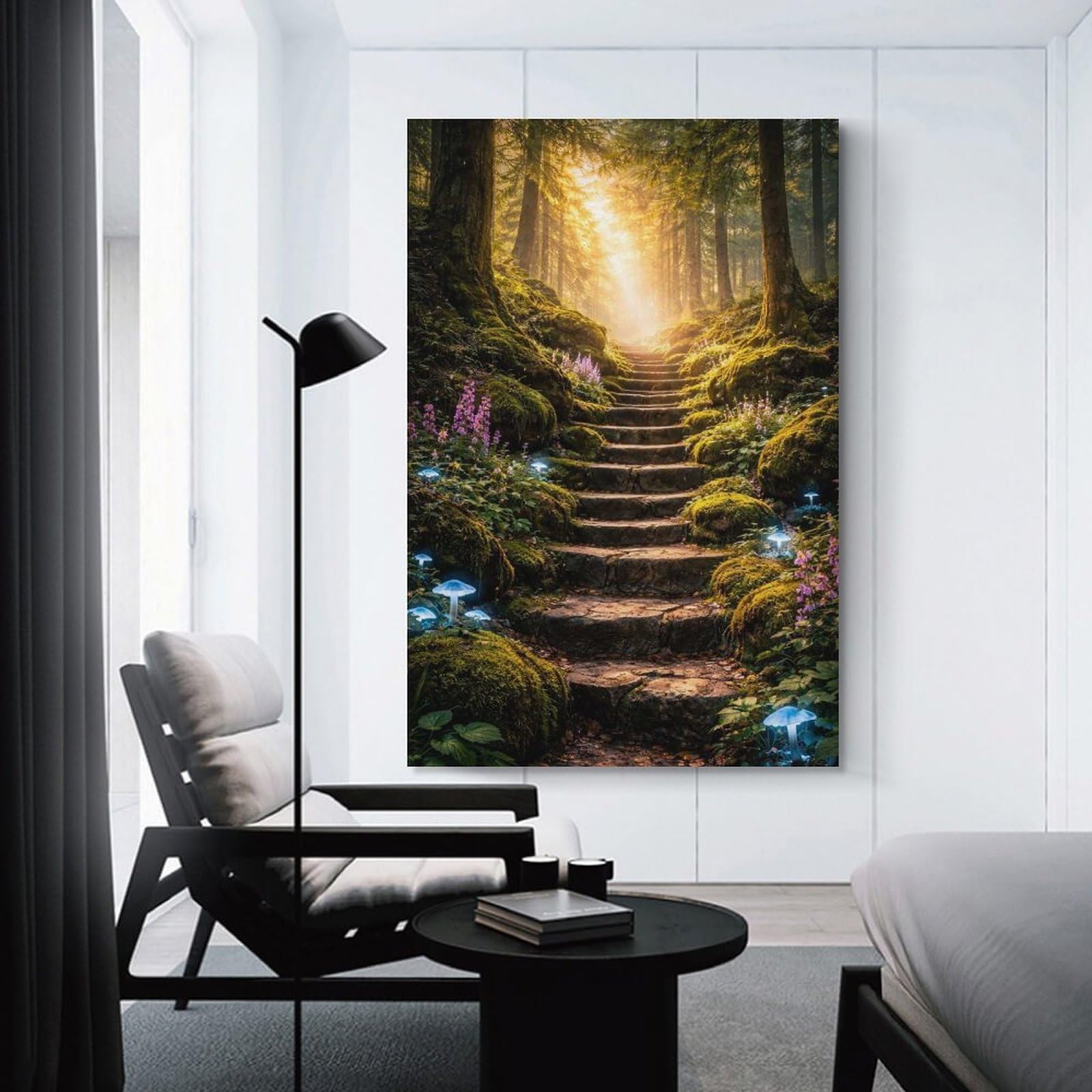 Junmoney Unframe-Style-1 Canvas Art Print Enchanted Forest Stairway, 12X18inch(30X45cm), For Contemporary Homes, Apartments Or Offices, Decorative Canvas Decor For Home Updates