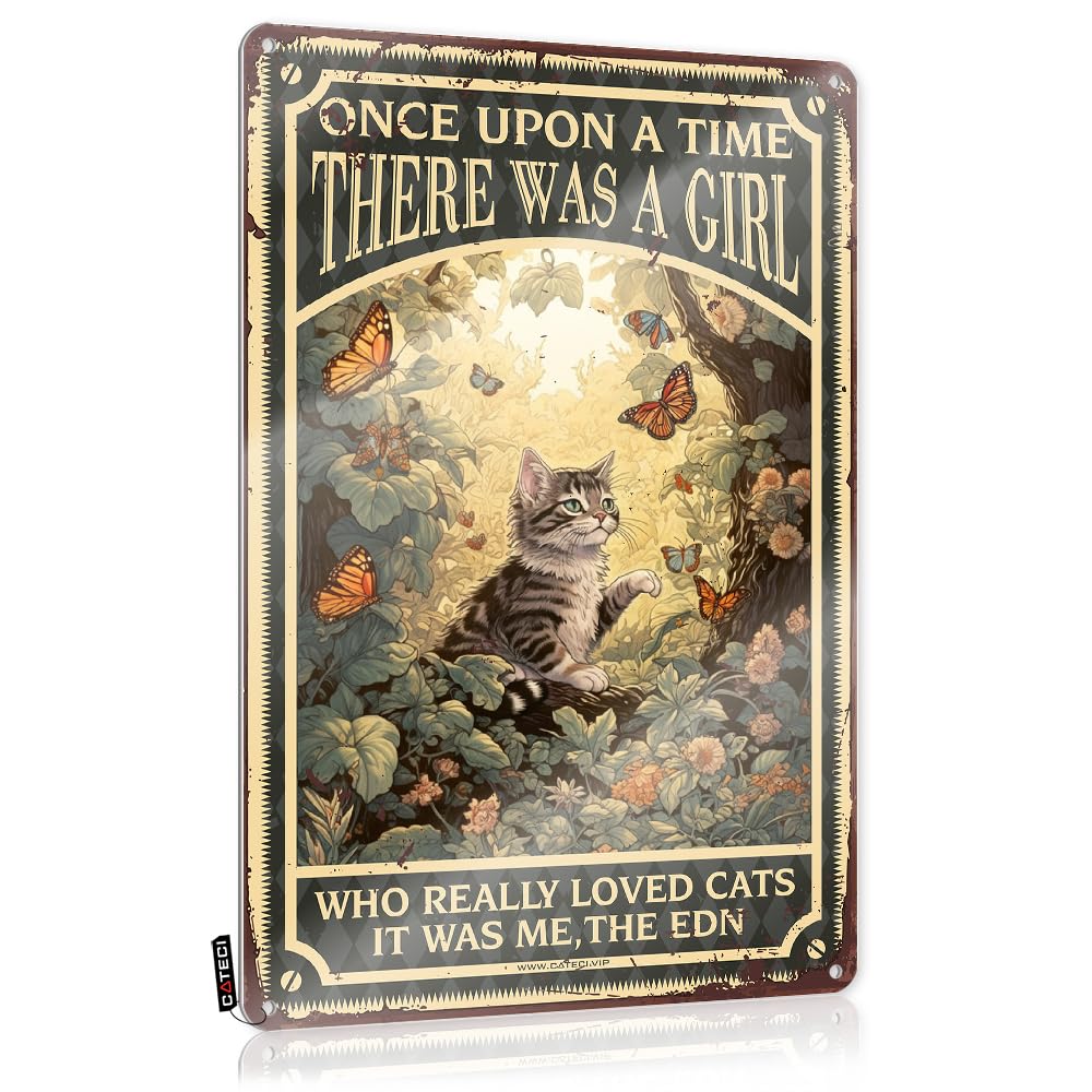 Tin Sign Tinsign Custom Tin Sign, Return Fade Resistant Once Upon A Time There Was A Girl Who Really Loved Cats For Home Kitchen | Scandinavian Vintage Decor For Walls Party(20X30CM)