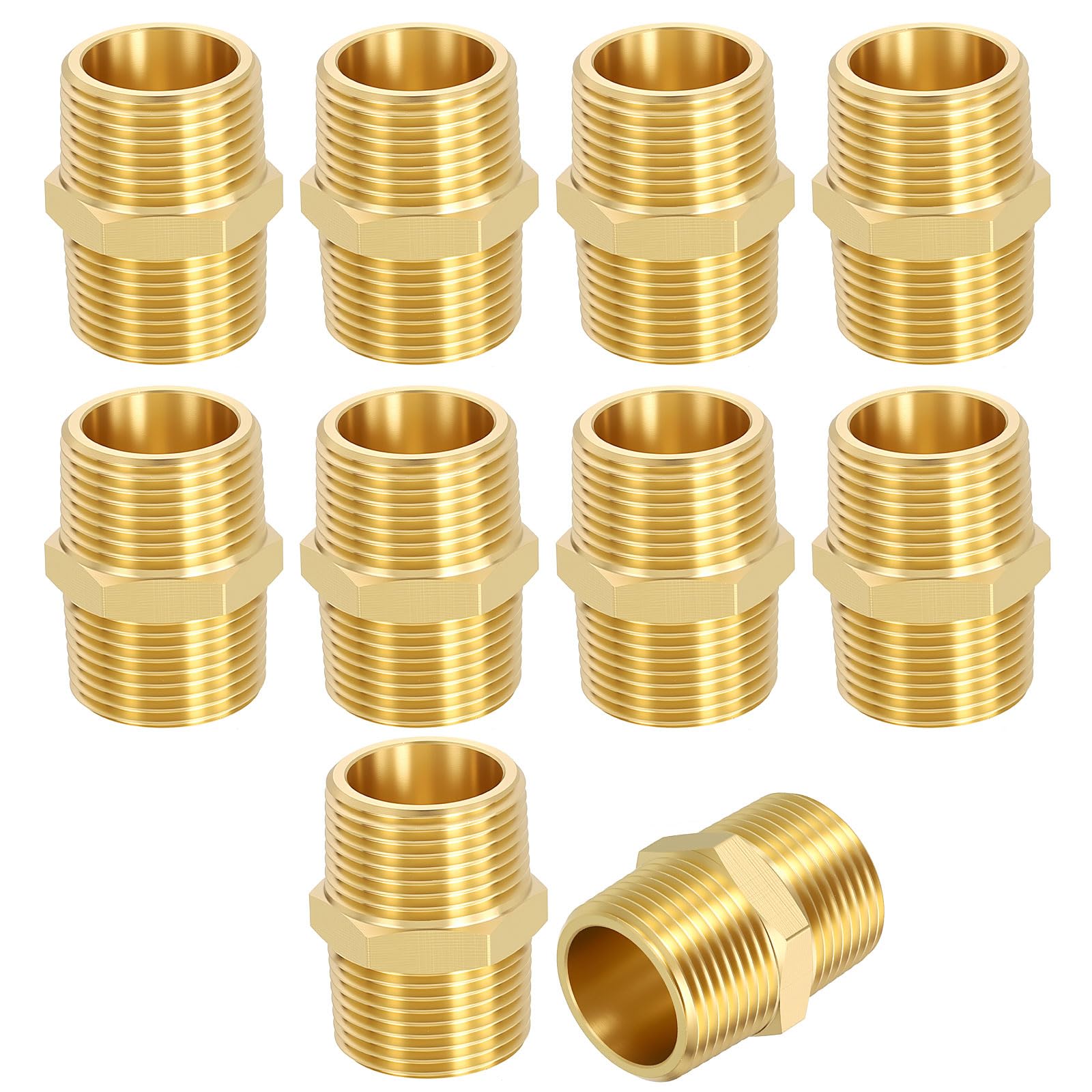 Lot de 10 raccords de tuyau en laiton, 1,9 cm mâle NPT vers raccord hexagonal en laiton NPT mâle de 1,9 cm, adaptateur réducteur de tuyau mâle pour air, huile, LP