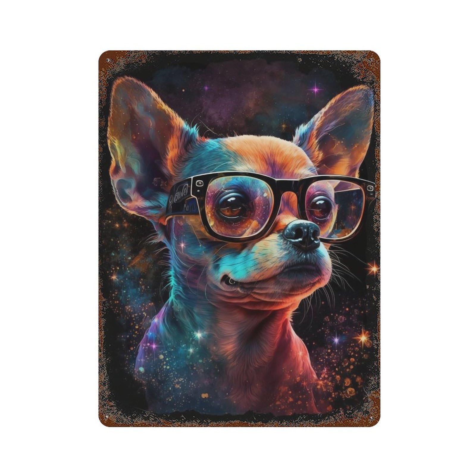 Garage Style Cosmic Chihuahua Glasses-2 Retro Metal Sign 15.7"x11.8", Classic Wall Plaque for Bar And Workshop