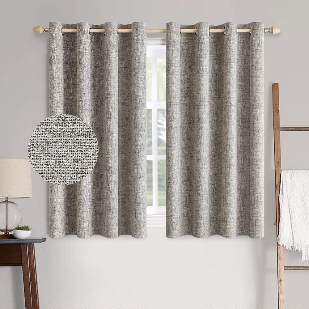 MIULEE 100% Blackout Linen Textured Curtains for Bedroom Solid Thermal Insulated Warm Taupe Grommet Room Darkening Curtains & Drapes Luxury Decor for Living Room Nursery 52 x 54 Inch (2 Panels)