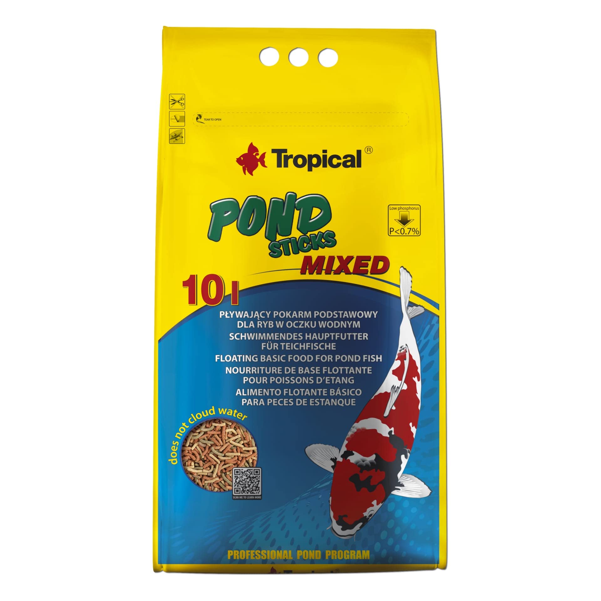 Pond Sticks Mixed 10L / 800g - Alimento Flotante básico para Peces de Estanque, bajo Contenido en fósforo no favorece la proliferación de Algas
