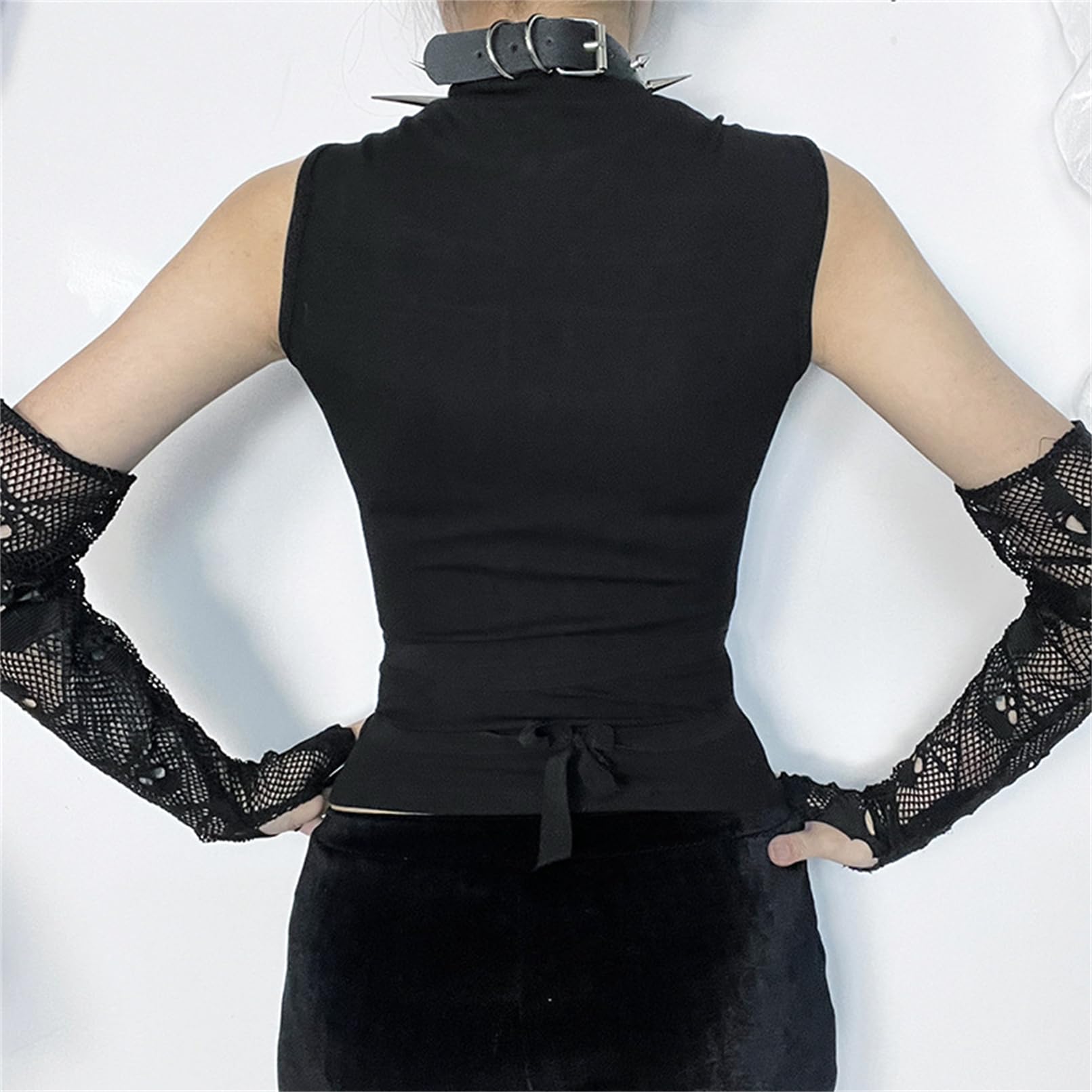 Women Gothic Crop Tank Top Y2k Shirt Cropped T-Shirts Halloween Costume: Black 2 Small