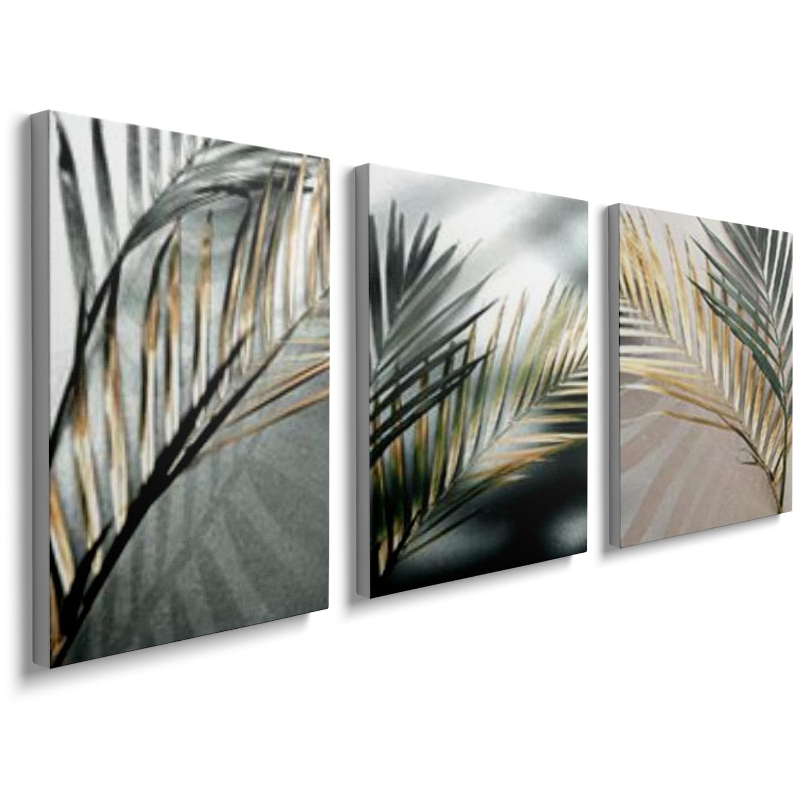 prinfantasy Framed Canvas Wall Art 3Pcs Modern Aesthetic Green Plant Home Decor Poster Painting Decoration for Bedroom Living Room Office Ready to Hang 30x40cm 0508