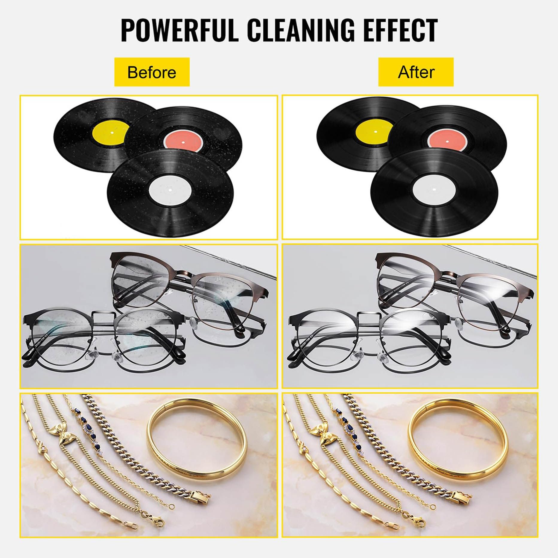 Pulitore Ad Ultrasuoni Macchina per La Pulizia di Dischi in Vinile Ad Ultrasuoni da 6 Litri Kit Completo, Pulitore per Dischi da 7-12" con Stendino per Gioielli, Occhiali, Orologi