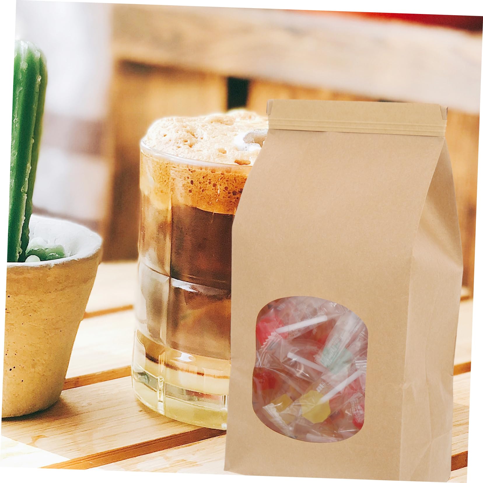 Healeved Sacchetti Per Biscotti Kraft Finestra Trasparente e Chiusura Sicura, 100 Pezzi Per Confezionare Caramelle e Dolciumi, Per Eventi e Piccole Imprese