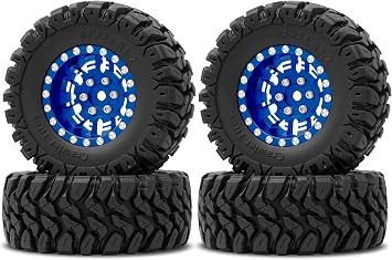 OGRC 1.0 Plus 1.2 Inches Beadlock Wheels 7mm Negative Offset Wheel Rims SS Super Soft Sticky Tires for TRX4M SCX24 FCX24 AX24 1/24 1/18 RC Crawler Car - 62 * 24mm Blue