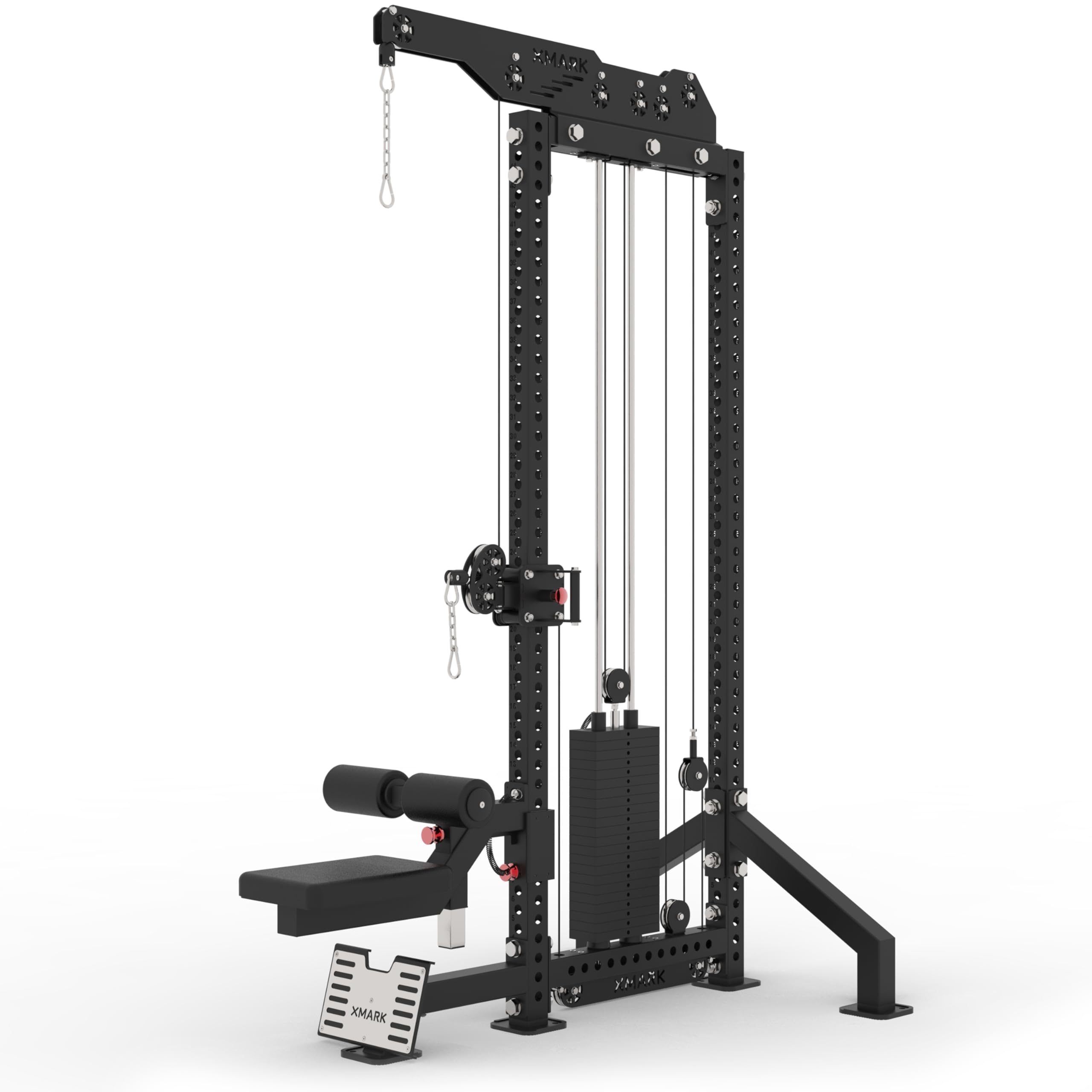 XMark LAT Pull Down and Low Row Cable Machine, Heavy Duty LAT Machine with High and Low Pulley Stations, Row Machine, Upper Body Machine