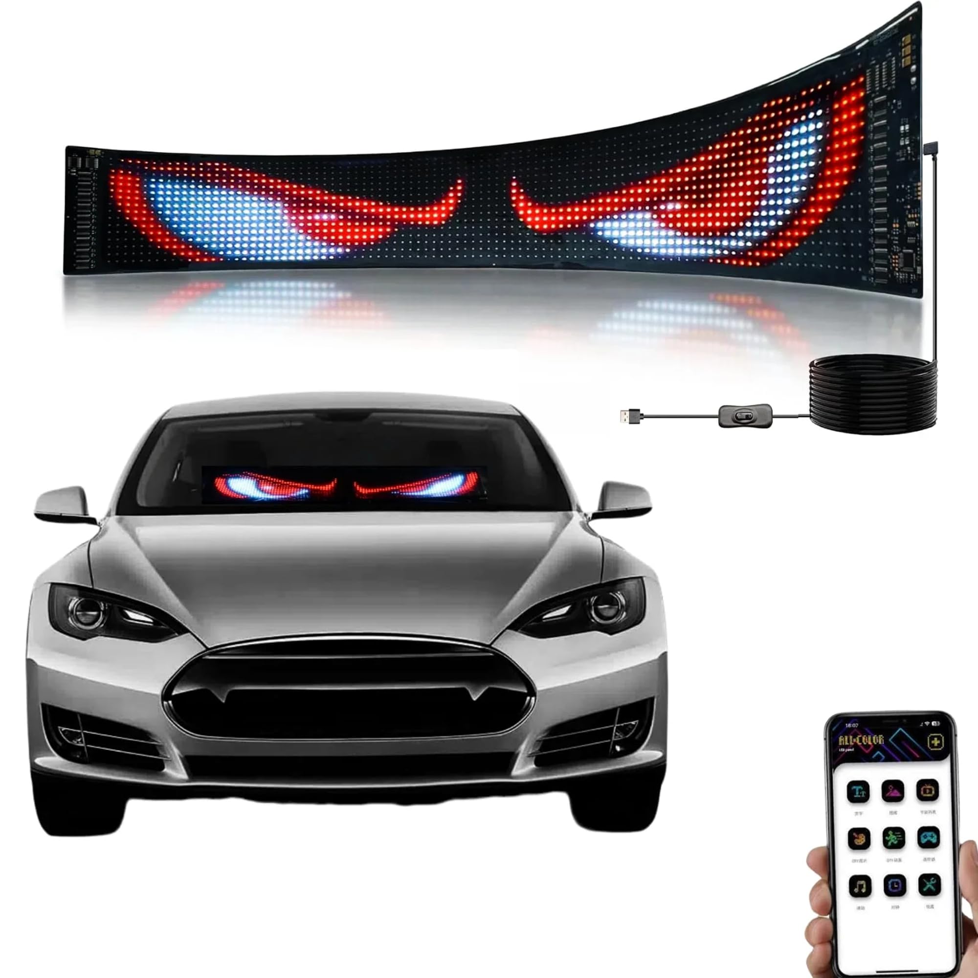 Goodream Devil Eyes Light for Windshield, 23.2in*4.7in Dynamic car Screen DIY Programmable Flexible LED Display for Cars SUV Neon Sign Cool