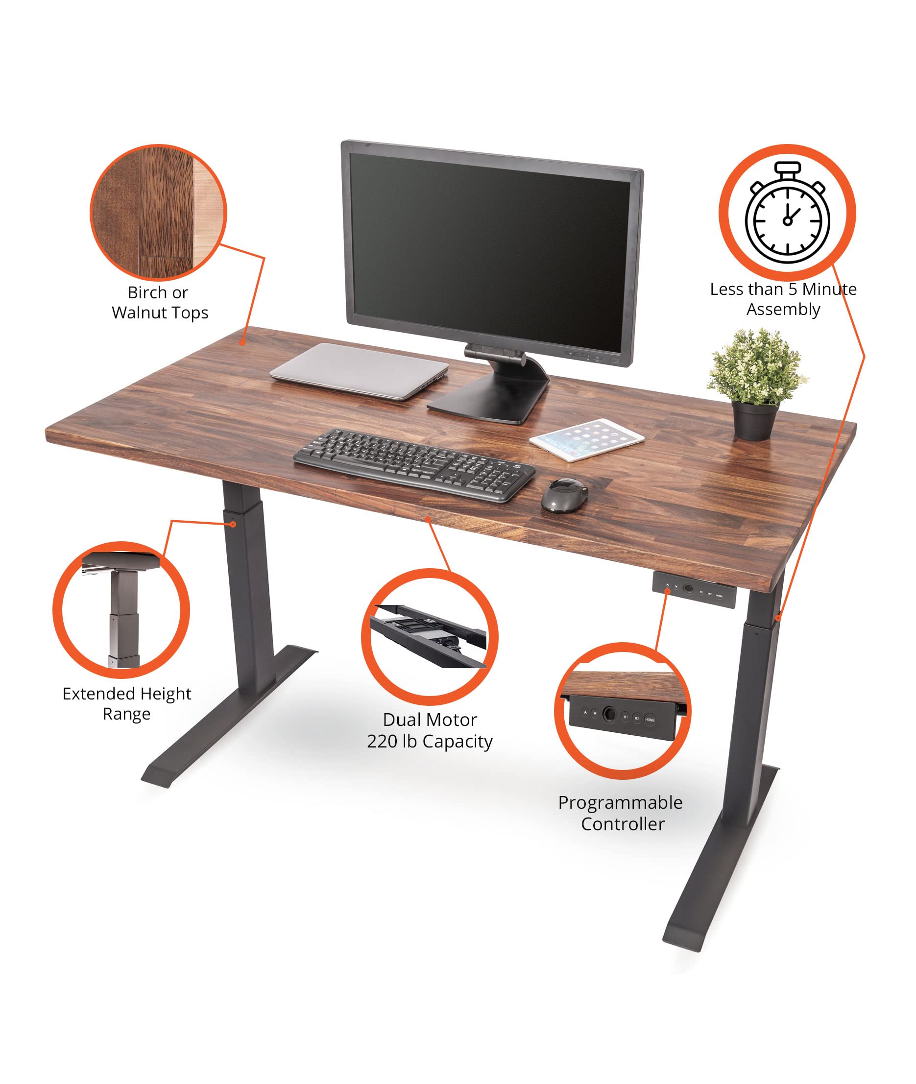 Stand Up Desk Store Solid Wood Top Electric Adjustable Height Standing
