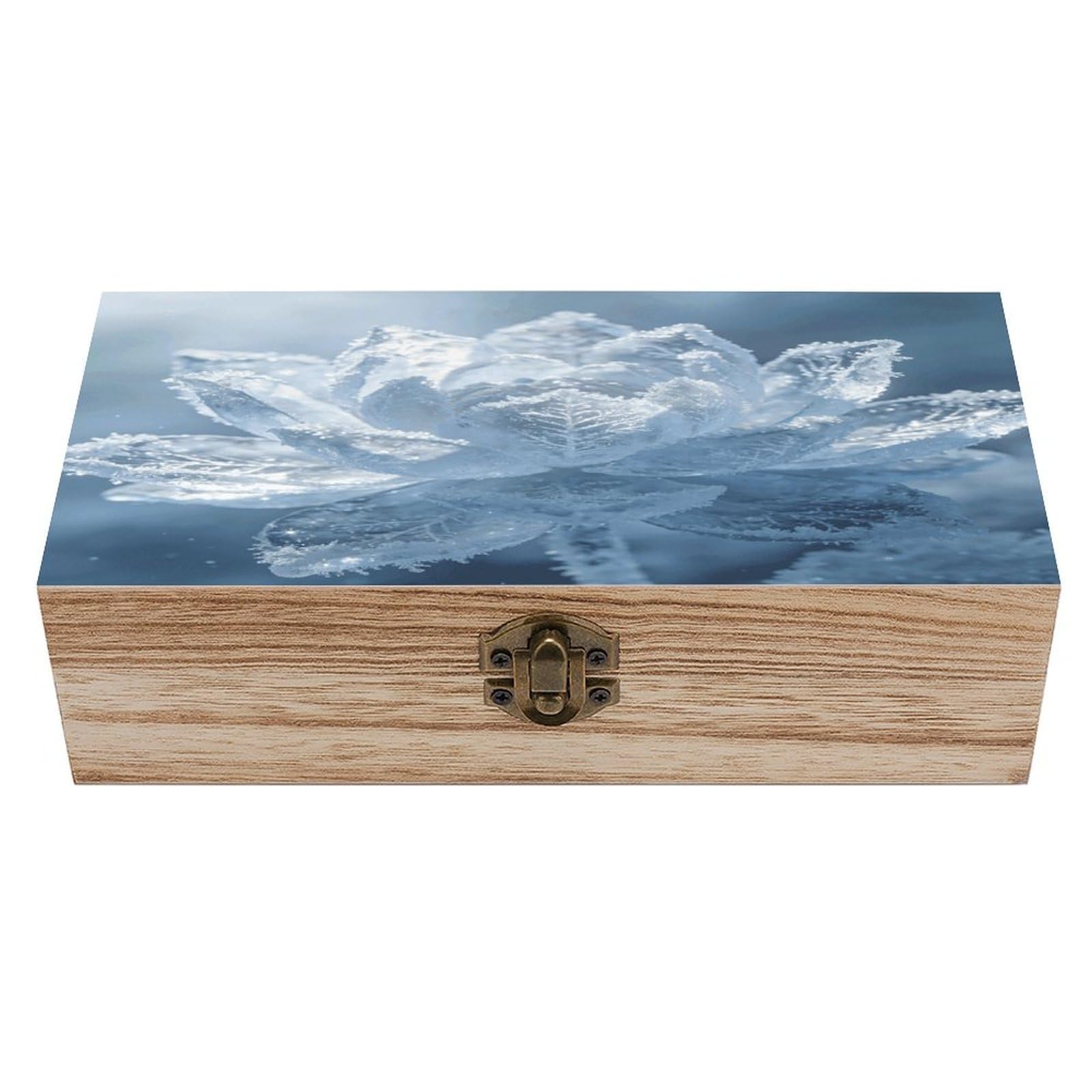 LZQPOEAS Ice Lotus Wooden Keepsake Box Wooden Storage Box Container with Hinged Lid Beautiful Wood Memory Box Decorative Jewelry Case for Crafts Art Hobbies & Trinket Storage