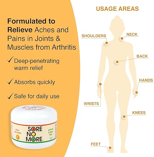 Miniatura 2 de Sore No More Crema cálida para aliviar el dolor de artritis, alivio específico para espalda, cuello, manos y pies, fórmula calmante y de acción
