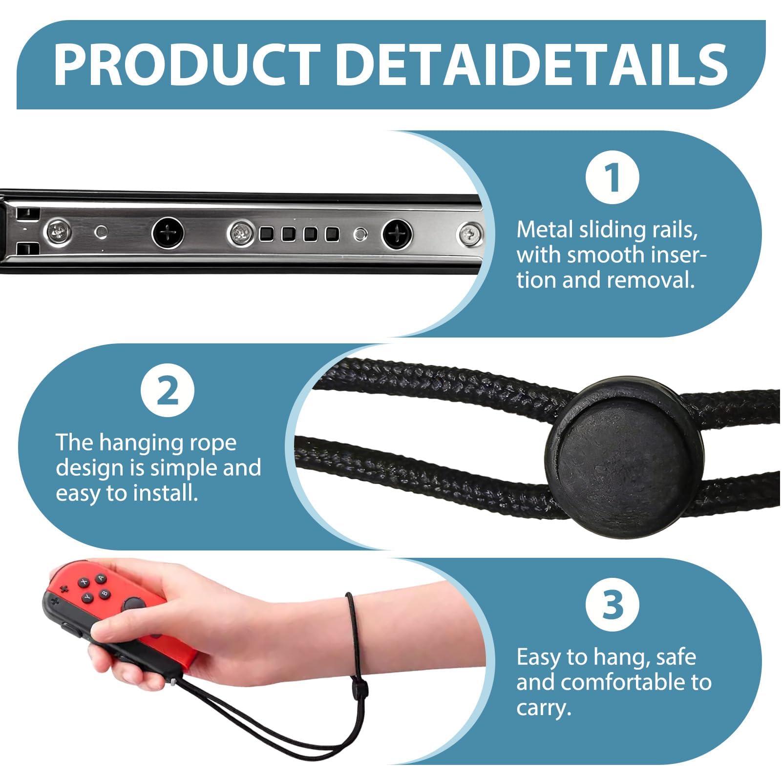 EuSupNova 2 Paquetes de Controlador de Correa, Muñequeras para Mando Correa Ajustable Negra para Controlador, Accesorio de Repuesto Portátil compatible con Juegos Switch(Negro) - 4