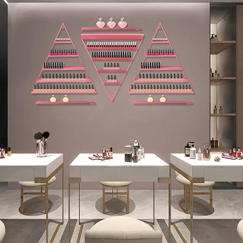 Miniatura 4 de Estante de almacenamiento de esmalte de uñas de metal para montar en pared, organizador de esmalte de uñas triangular de 5 niveles, soporte de