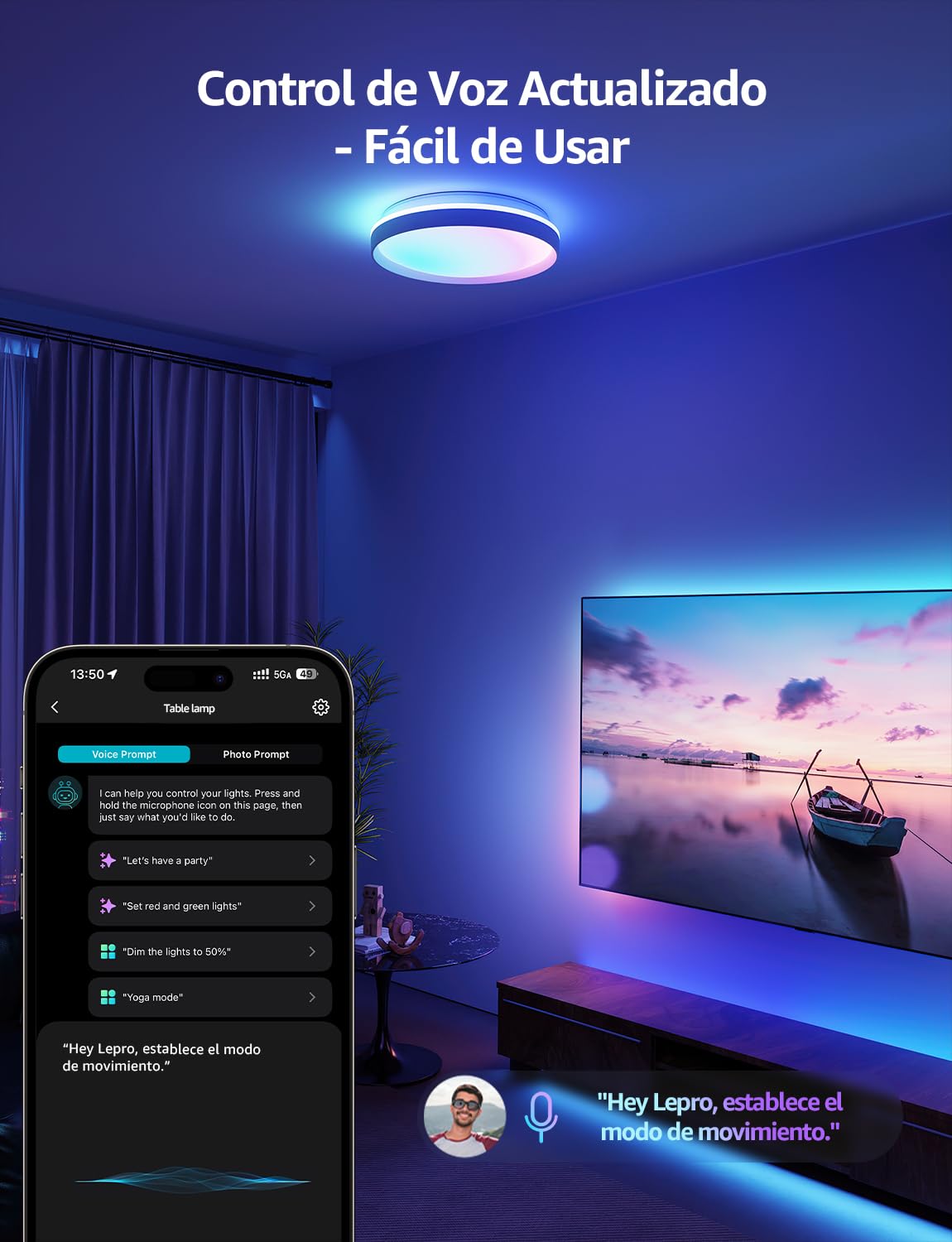 Lepro T1 AI Plafón LED Techo Inteligente, Lámpara Techo 24W 1800LM, Luz RGB y Blanca Regulable, Control de Voz, Sync Música, Funciona con Alexa, Google Home, Diseñador de Iluminación AI Personalizado