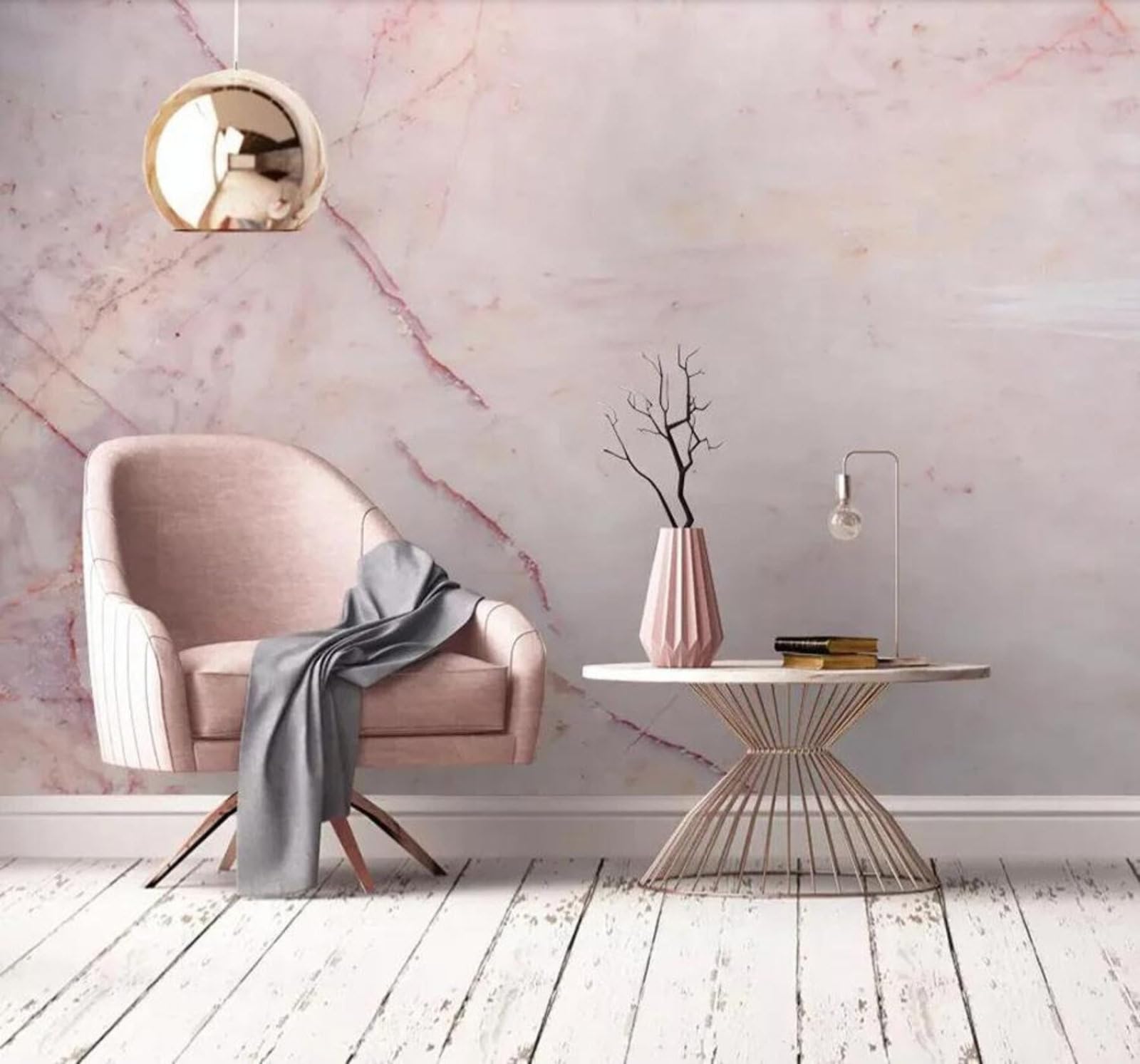 Tzxztt 400Cm×280Cm(B×H) Fresh Beautiful Pink Marble Modern 3D Wallpaper Premium Textured Silk Neutral Tones Material Ideal For Living Room Bedroom-400Cm×280Cm