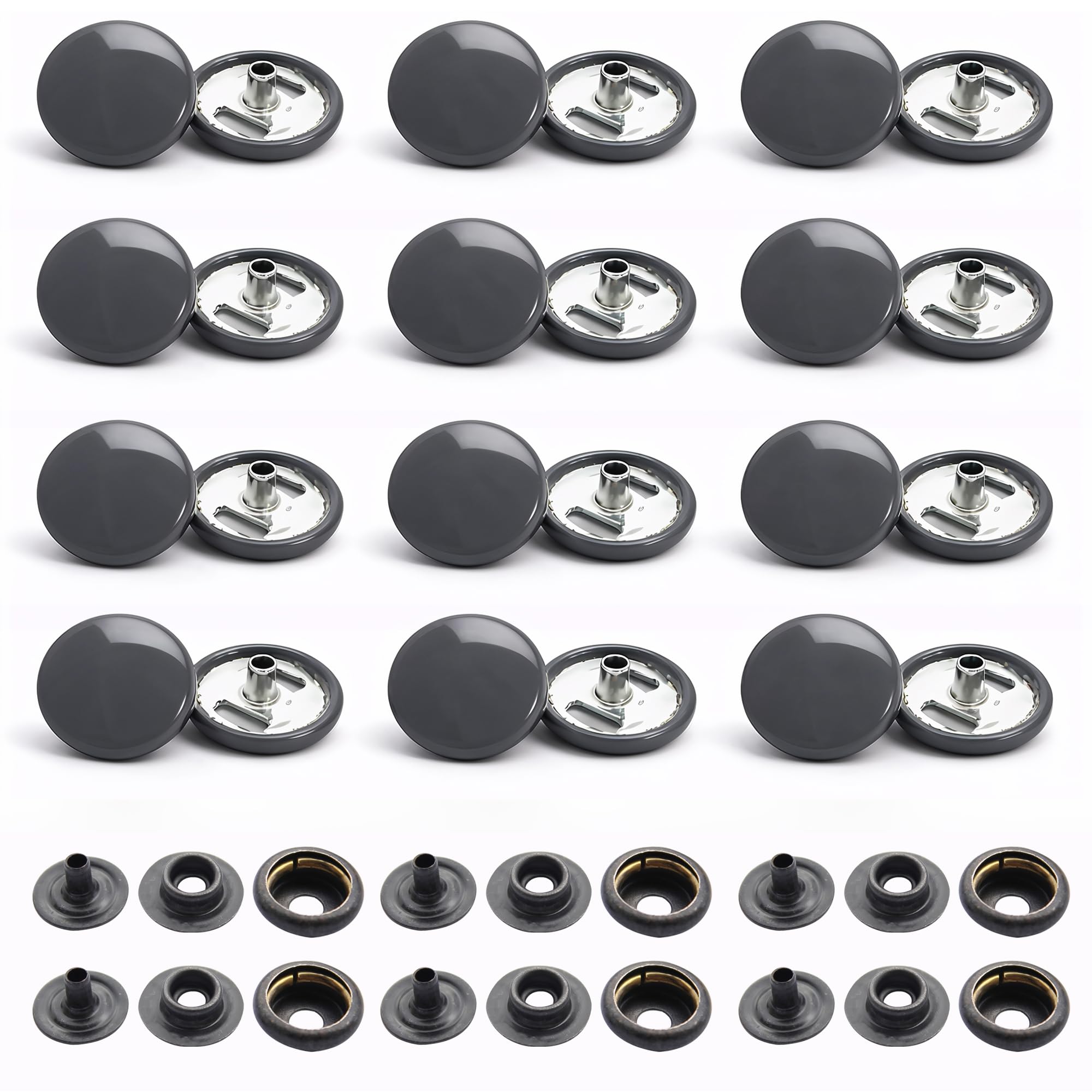 Trimming Shop 15mm Botones a Presión 4 Partes, Resistente y Ligero Metal Cierres para Chaquetas Jeans, Cuero Manualidades, Correas y Costura Proyectos, Ropa Reparación - Gris Oscuro, 1000pcs