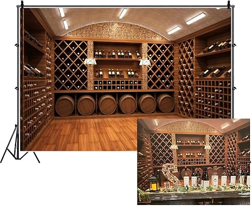 Miniatura 1 de Laeacco Bodega de vino francesa Backdorps 10x6.5ft Fondo de fotografía de vinilo de madera para almacenamiento de vino tinto champán Celebración