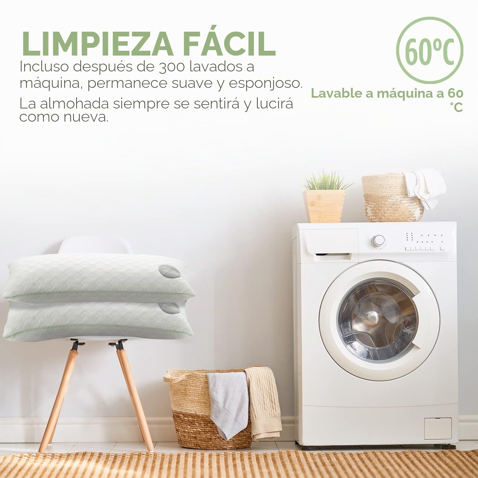 VITAPUR Almohada 40 x 80 Aloe Vera - Fresca en Verano, Cálida en Invierno - Almohada nº 1 para Dormir de Lado, con Efecto Calmante, Certificado Oekotex Standard 100 – Altamente Transpirable