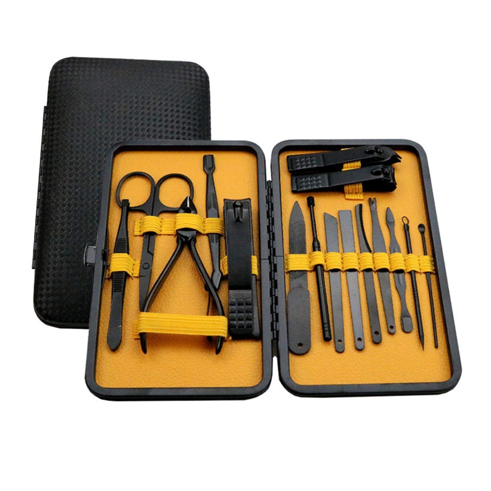 Set di forbici professionali per pedicure e cuticole, pinzette per manicure, 16 pezzi, colore: giallo