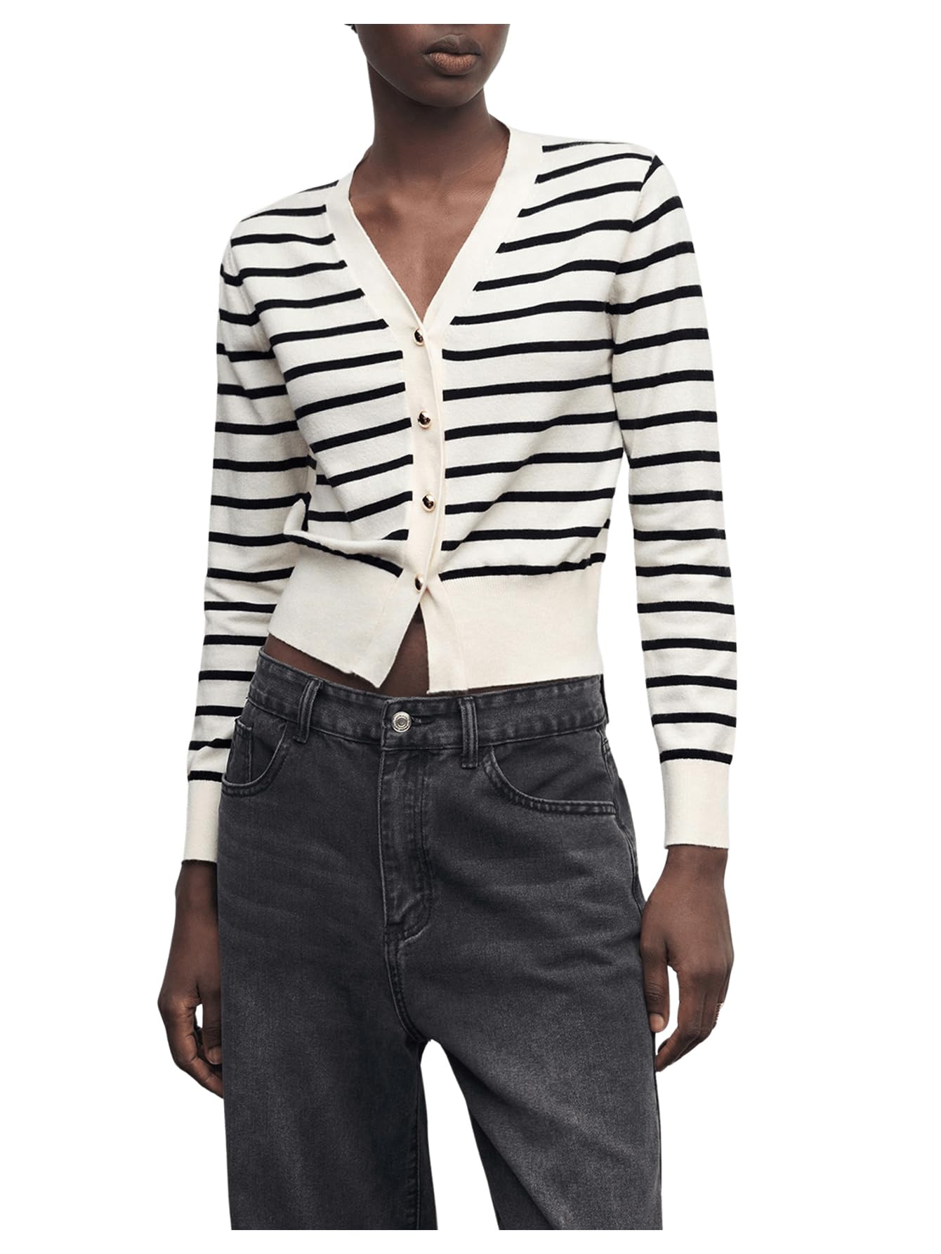 MakeMeChic Womens Striped Cardigan Sweater Button Up Long Sleeve Sweaters Knitwear